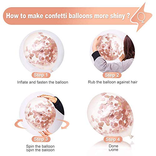 Rose Gold Metallic and Confetti Latex Balloons 50 Pack for Party Decor