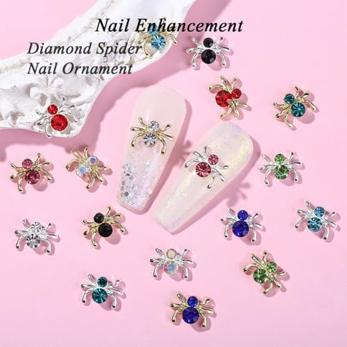 36 Pcs Halloween Spider Nail Charms Metal Rhinestones Alloy Art Decor