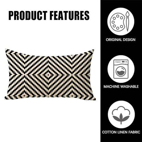 Fahrendom Geometric Striped Lumbar Pillow Cover, 12" x 20" Cotton Linen