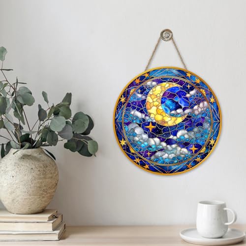 Bolisom Moon Suncatcher Stained Glass Door Sign - 12x12