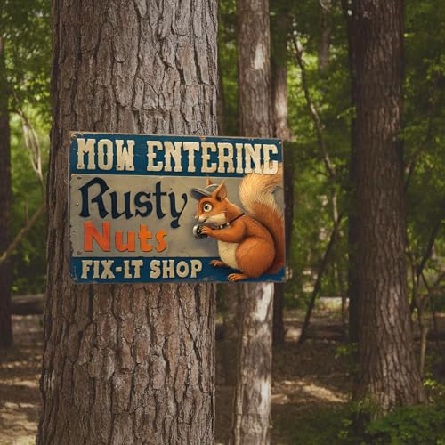 Funny Metal Tin Sign Rusty Nuts Fix It Shop Wall Decor 12x8 Inch