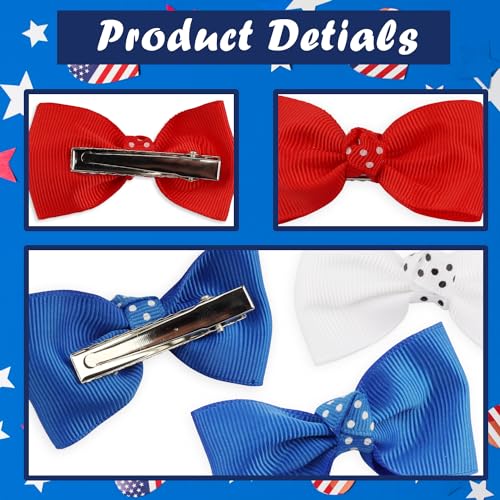 American Flag Hair Bow Clips - Patriotic 4th of July Hair Accessories