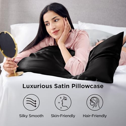 Bedsure Satin Pillowcase Set of 4 - Silky Black Pillow Covers for Hair & Skin, 20" x 26"