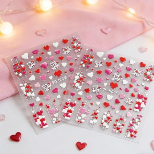 Valentine's Day 5D Nail Stickers - Red & Pink Heart Nail Decals