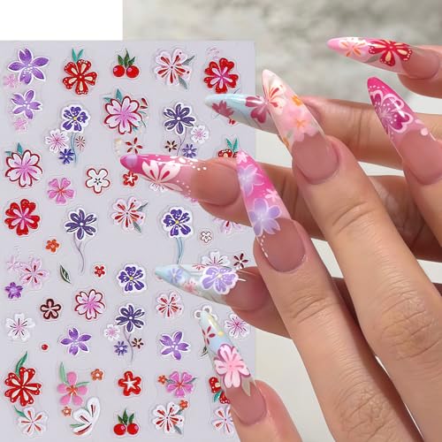 5D Embossed Flower Nail Art Stickers - Summer Daisy & Tropical Decals (4 Sheets)