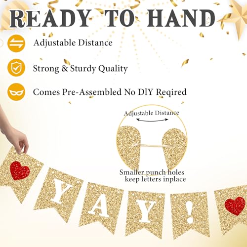 Peryiter Gold Glitter Welcome Home Banner - Pre-Strung Party Decoration