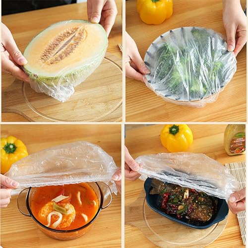Reusable Food Covers Set - Elastic Plastic Bowl & Plate Covers for Food Storage & Baking, 300 Pack