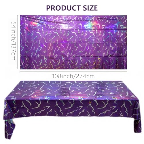 Iridescent Holographic Tablecloth 2-Pack, Purple Lightning Party Table Cover