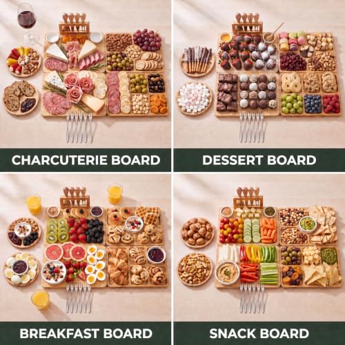 Large Modular Bamboo Charcuterie Board Set with Knives and Accessories