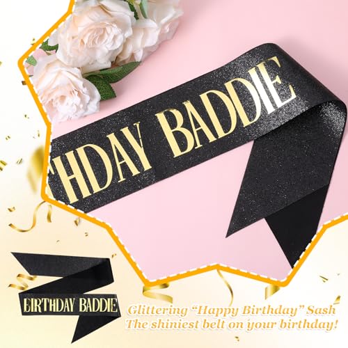 Birthday Baddie Sash for Women - Adjustable Black Party Sash