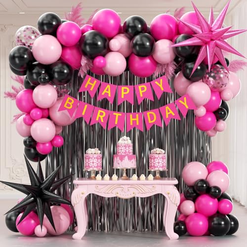 Pink and Black Birthday Decorations Party Pack with Balloons & Foil Balloons
