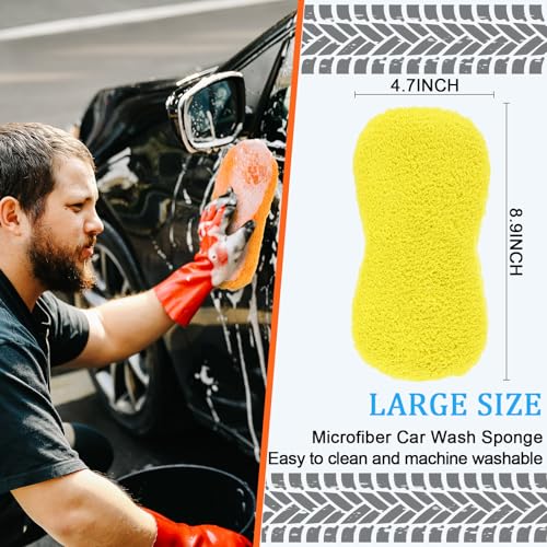 Tanlade 2 Pcs Large Car Wash Sponge Set - Blue & Yellow Microfiber