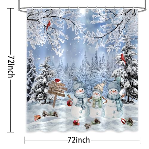 Blue Christmas Snowman Shower Curtain - Winter Holiday Bathroom Decor, 72x72 Inches