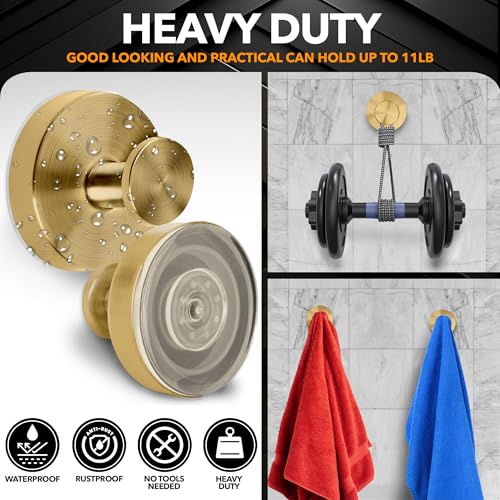 Besti Champagne Bronze Suction Cup Hooks - Strong Hold for Bathroom & Kitchen