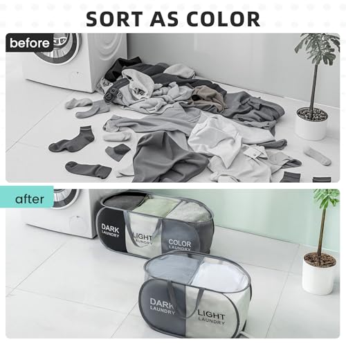 Collapsible Laundry Basket with 2 Compartments - Black & Beige, 1 Pack