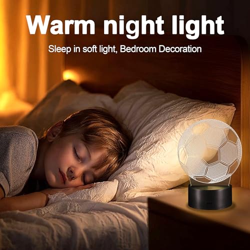 3D Soccer Night Light with Touch Control - 7 Color LED Lamp for Kids