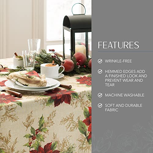 Festive Poinsettia Holiday Rectangular Tablecloth 120 x 60 Inches - Multicolor