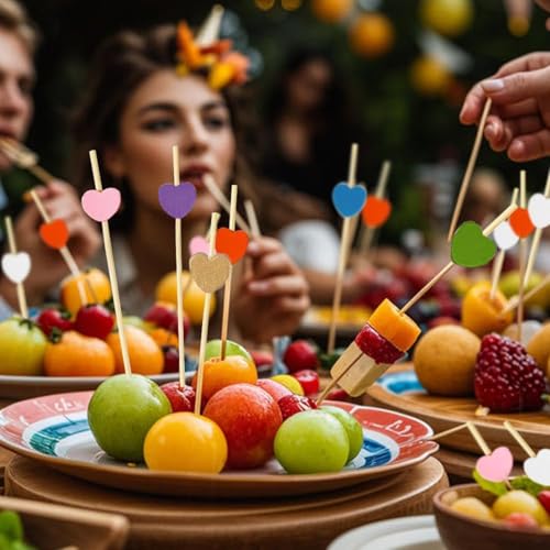 120-Pack Golden Heart Bamboo Cocktail Picks, 5.9-inch Decorative Skewers