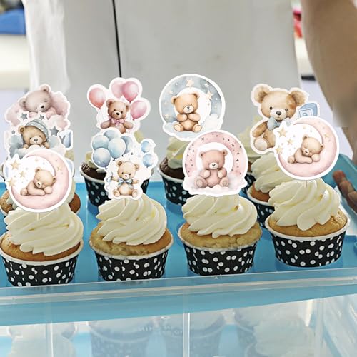 40 Pack Baby Bear Cupcake Toppers for Gender Reveal & Birthdays