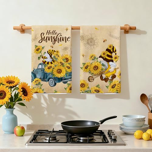 Sunflower Kitchen Towels Set - 18x26 Inch Absorbent Farmhouse Dish Towels