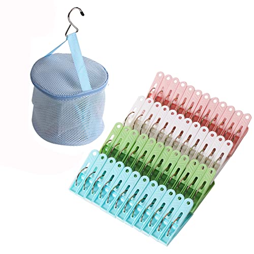 48 Pack Heavy Duty Clothes Pins with Mesh Storage Bag - Rustproof Clips