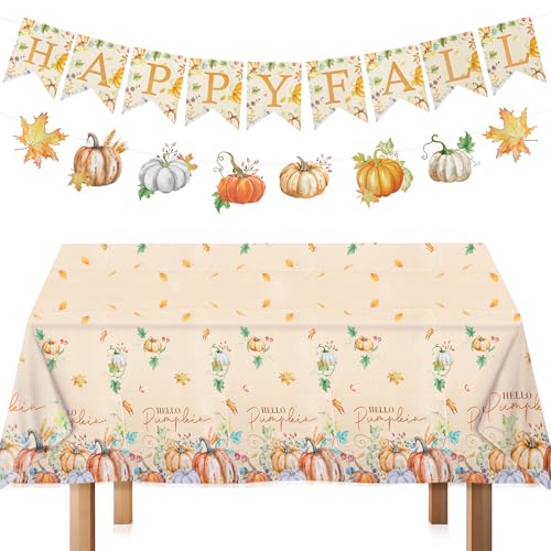 Thanksgiving Pumpkin Tablecloth & Banner Set - Disposable Fall Decor