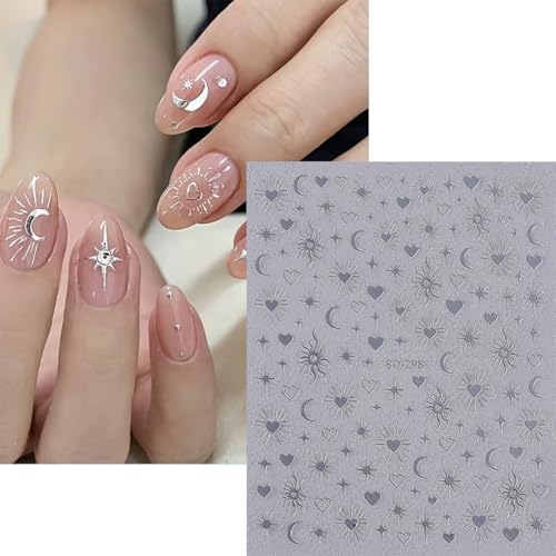 Star Nail Stickers 6 Sheets Self-Adhesive Laser Gold Silver Nail Decals