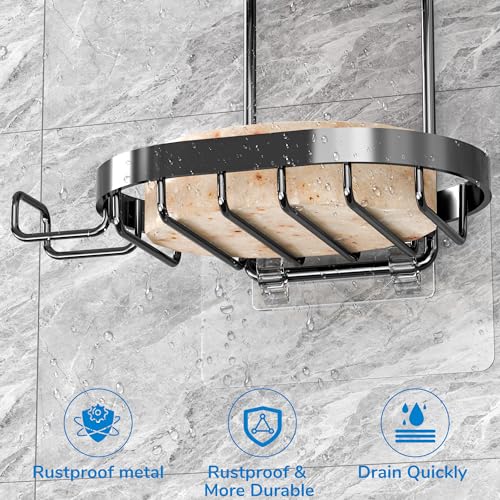 MASADI 2 Tier Black Soap Dish Holder with Hooks - Stainless Steel Shower Caddy