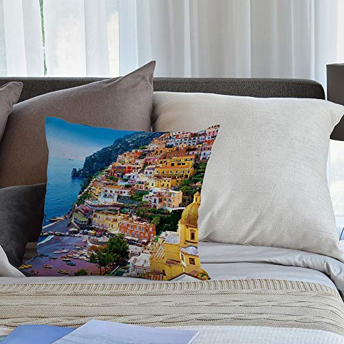 Positano Amalfi Coast Throw Pillow Cover, 18x18 Cotton Linen Cushion Case