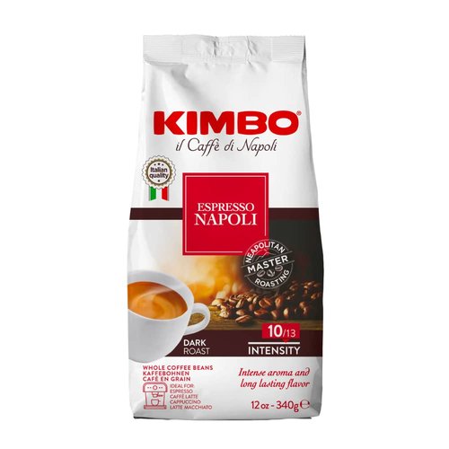 Kimbo Espresso Napoli Whole Beans 12 Oz Bag - Blended and Roasted in Italy - Medium to Dark Roast with Pleasant Floral Flavors