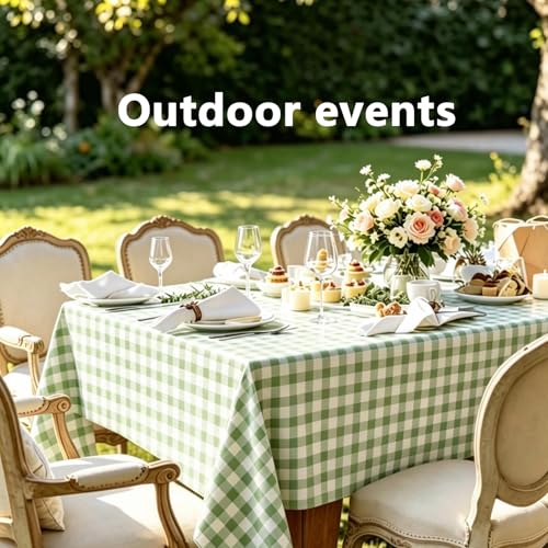 Docoper 3 Pack Sage Green Gingham Disposable Tablecloths, 54" x 108"