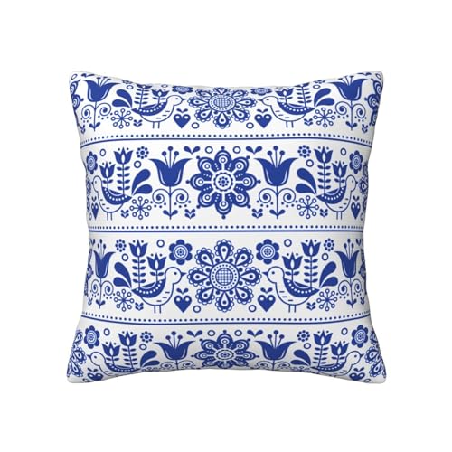 Scandinavian Folk Art Throw Pillow Covers Set of 2 - 18x18"