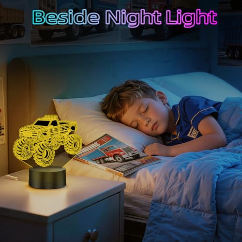 3D Monster Truck Night Light for Kids - RGB LED, Remote & Touch Control - Unique Truck Decor