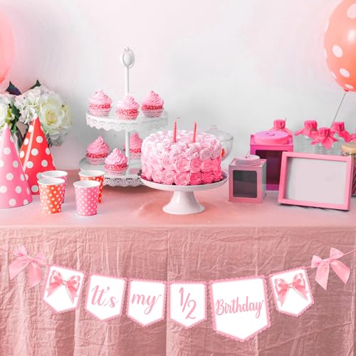 It's My 1/2 Birthday Banner with Pink Bow - Half Birthday Decor