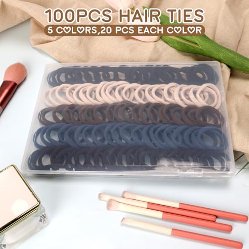 BRVN 100 Pcs Neutral Hair Ties Non-Slip Elastics for Thick & Thin Hair