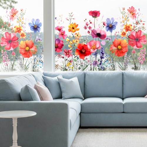 GEEHUA Wildflower Window Privacy Film, Double-Sided Floral Static Cling