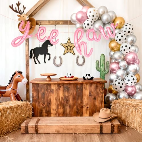16 Inch Pink Yee Haw Foil Balloon Banner for Western Rodeo Parties