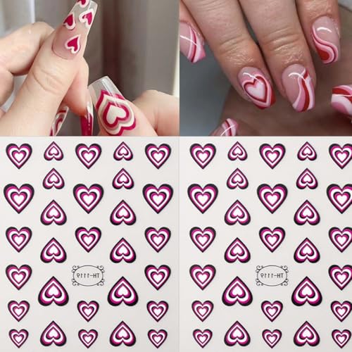 6 Sheets 3D Self-Adhesive Heart Nail Art Stickers Love Decals