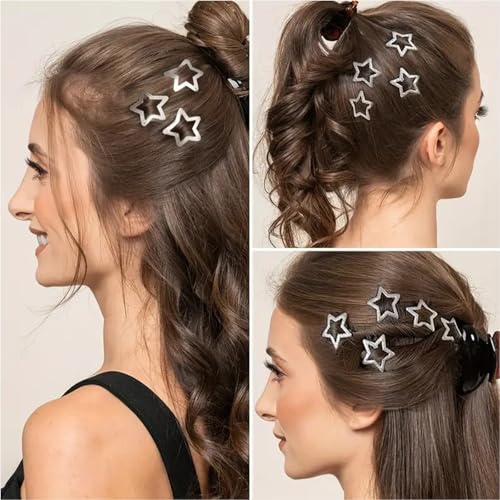 Silver Star Hair Clips Y2K Snap Barrettes Non-Slip Metal Hair Accessories