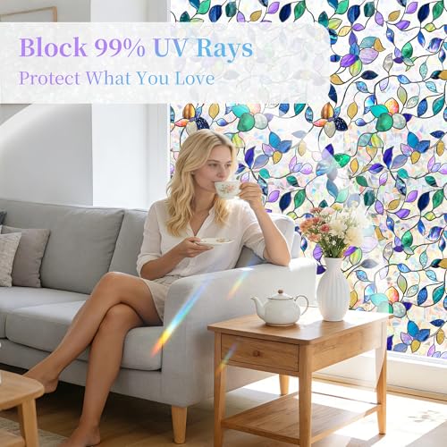 Finnez Stained Glass Window Privacy Film - Rainbow Effect, 17.5" x 78.7"