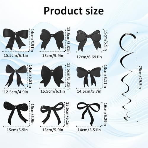 Black Happy Birthday Banner with Hanging Bow Swirls Decor