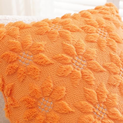 TAOSON White Sunflower Faux Fur Throw Pillow Covers 18x18 Set of 2