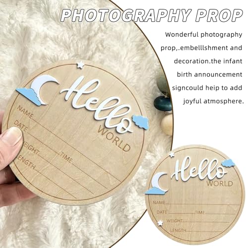 Hello World Baby Announcement Sign - 5.9 Inch Wooden Decor