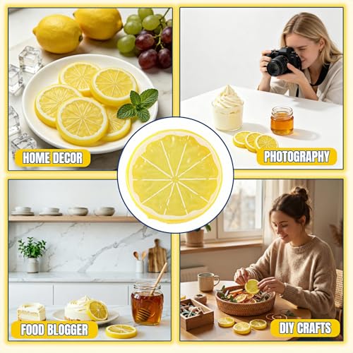 Set of 12 Realistic 2-Inch Artificial Lemon Slices for Decor