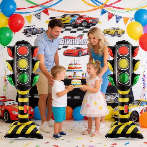 Traffic Light Balloons Set - 59 Inch Foil Balloons for Car-Themed Parties