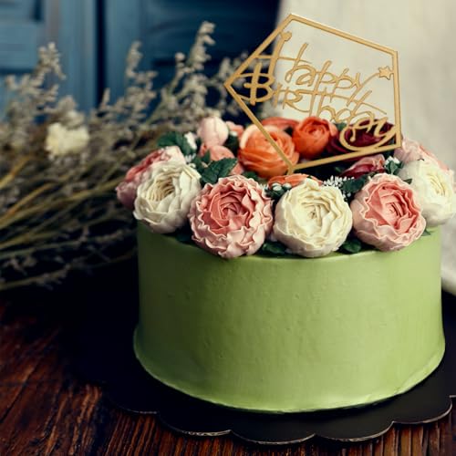 6-Pack Gold Happy Birthday Cake Toppers - Acrylic Decorations
