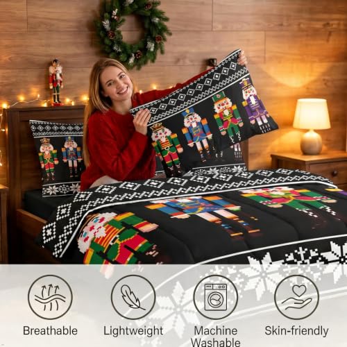 Comforter Bed Set Queen Size with Sheets & Pillowcases, Black Green Red