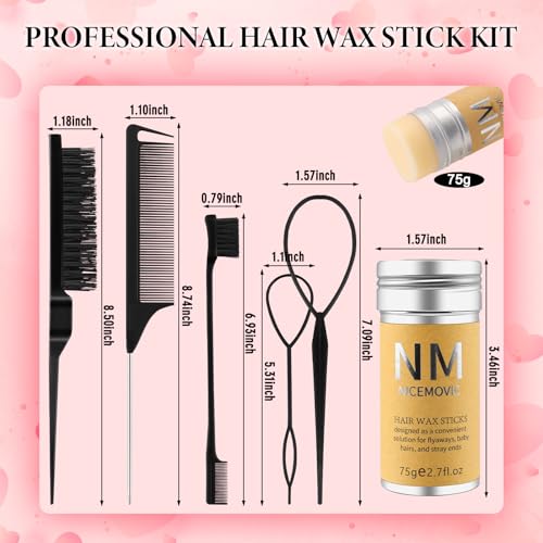 NICEMOVIC Hair Wax Stick Set with Brushes and Combs for Flyaways