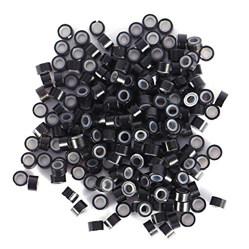 Silicone Lined Hair Extension Rings 4mm Micro Link Beads - 200pcs Black