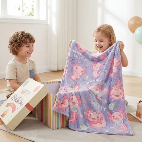 Purple Glow in The Dark Axolotl Throw Blanket 50x60 Inches - Kids Bedroom Decor